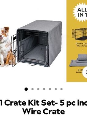 Gray Dog Crate Cover & Bedding Set - Plush Comfort for Pets
